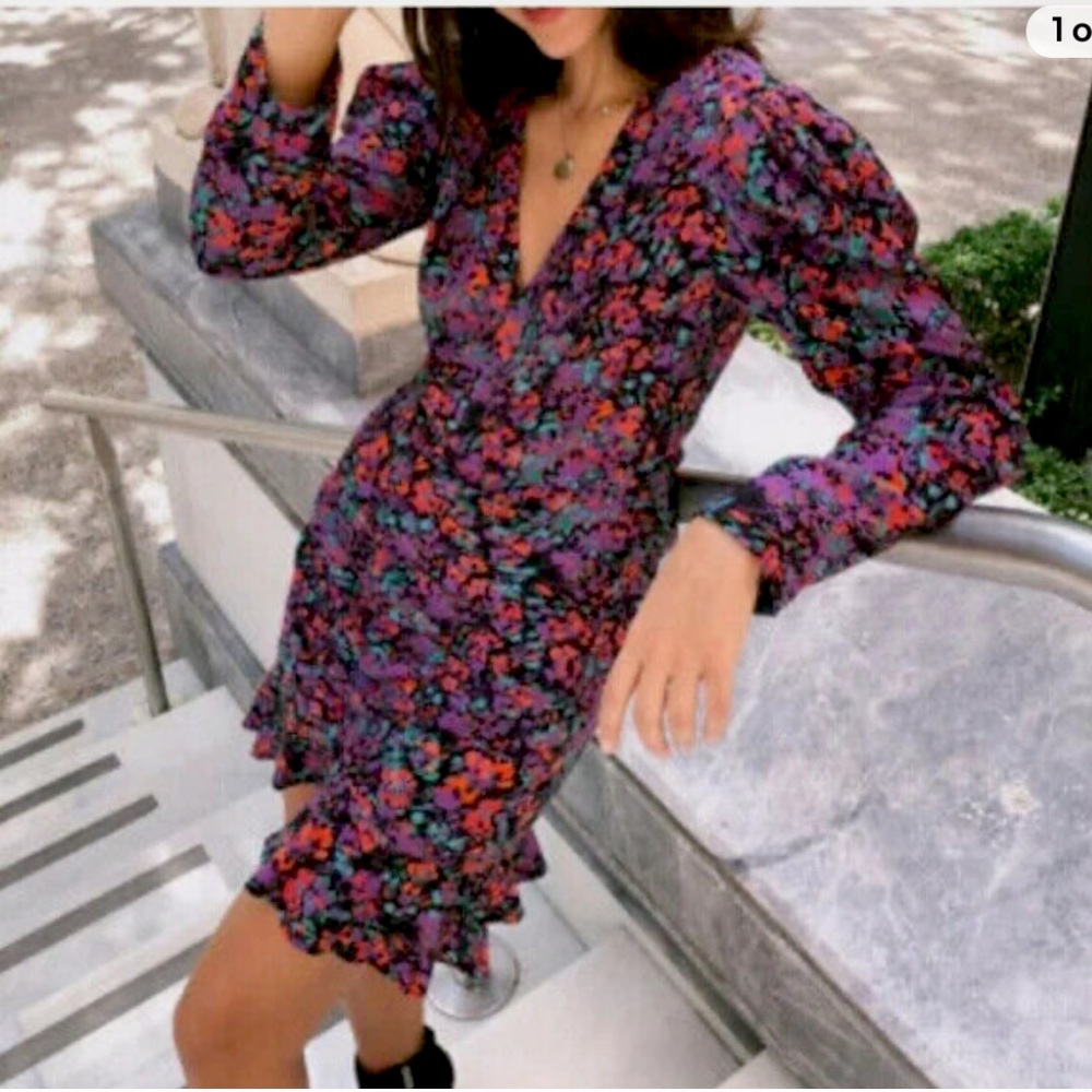 Zara floral print rouched dress